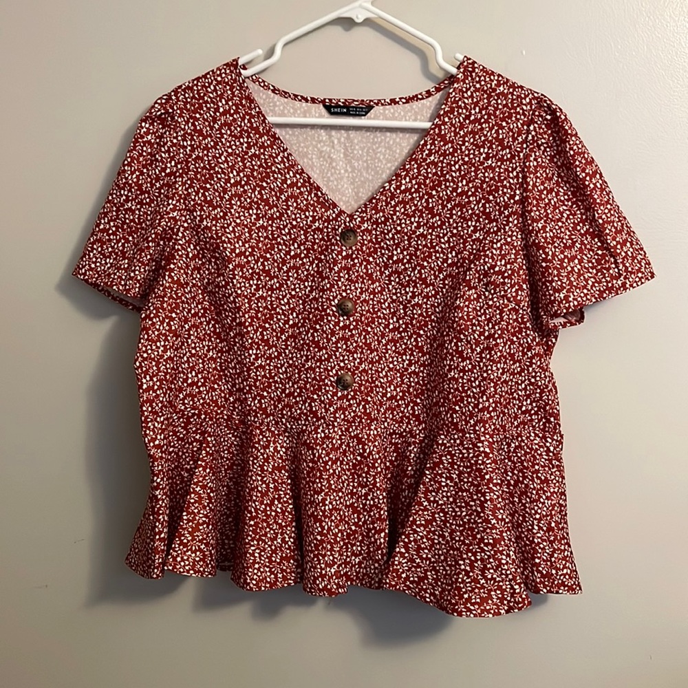 SHEIN burnt orange peplum top with buttons on front, size XL